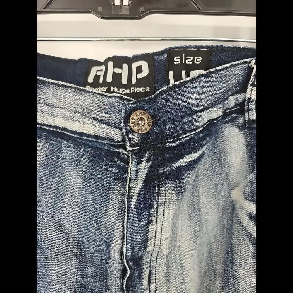 AHP Another Hype Piece Distressed Blue Denim Jeans Y2K Skater HipHop‎  42x34